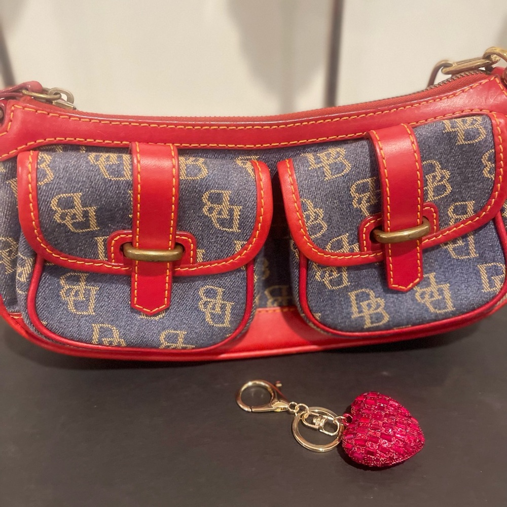 Dooney & Bourke VINTAGE Denim Red and Blue Geometric Shoulder Bag